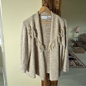 Alfred Dunner Yellow/White Fringed Cardigan Size XL Open Sweater